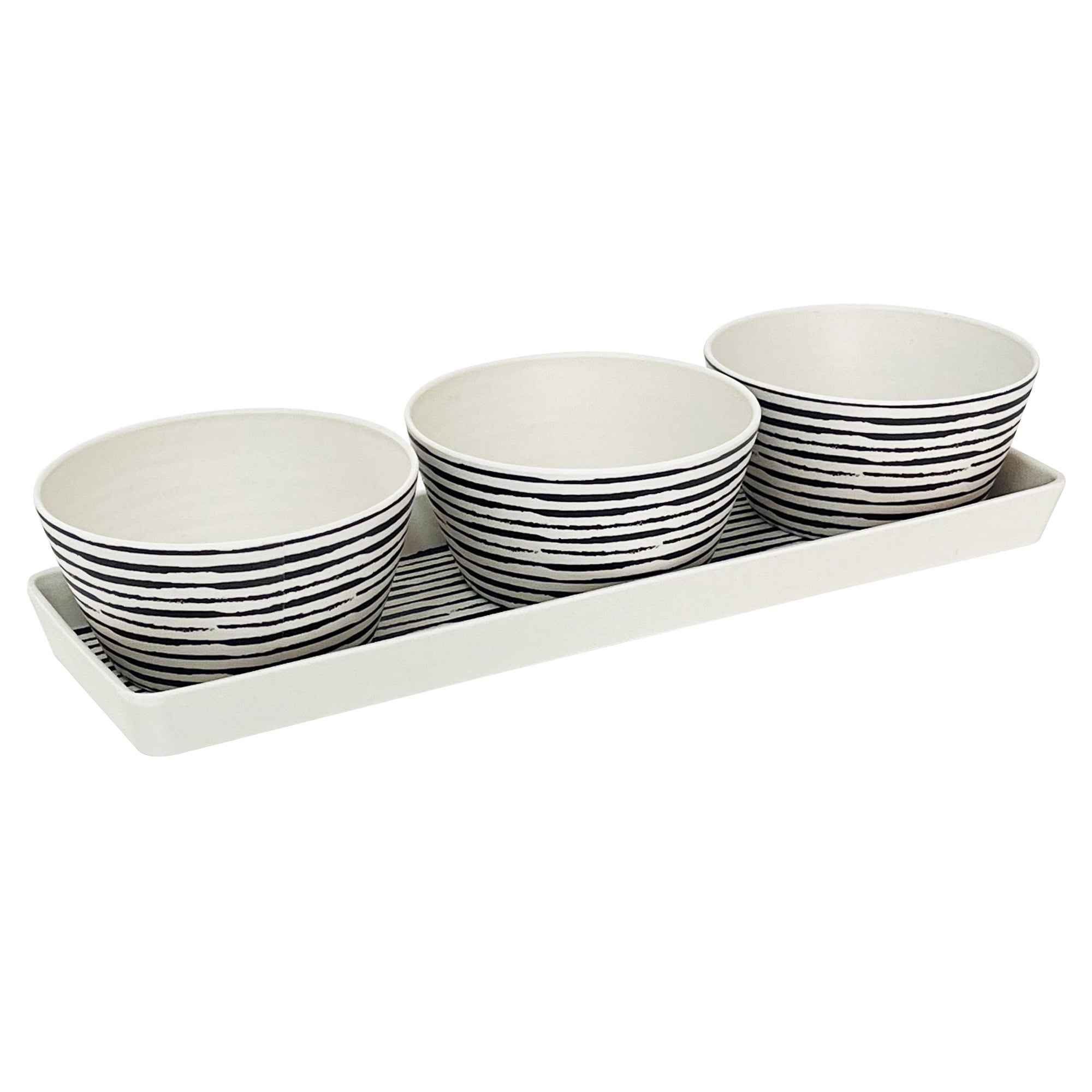 Decogreen - Set 3 Bowls Con Bandeja Rayas