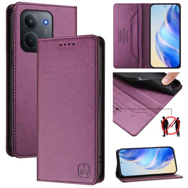 Funda Billetera con Soporte para Xiaomi Redmi 15C 4G/5G Bloqueo RFID Plegable Violeta