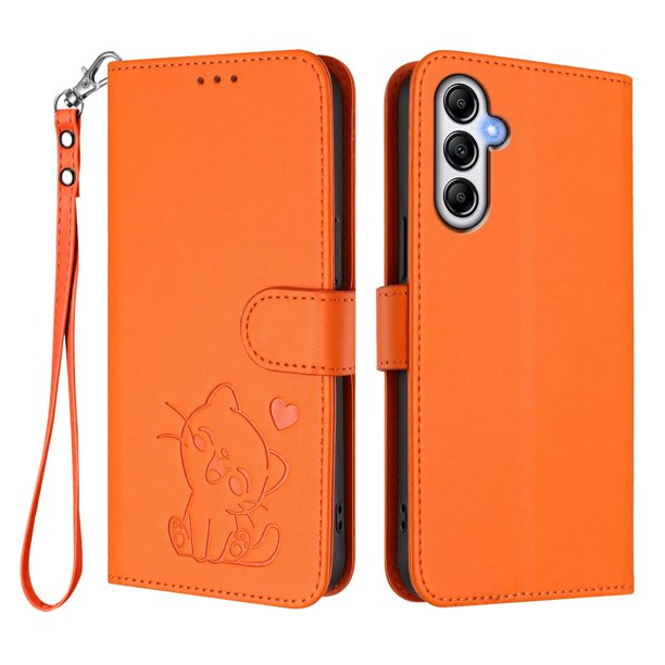 Funda Volteable tipo Billetera con Correa para Samsung Galaxy A25 5G, Naranja