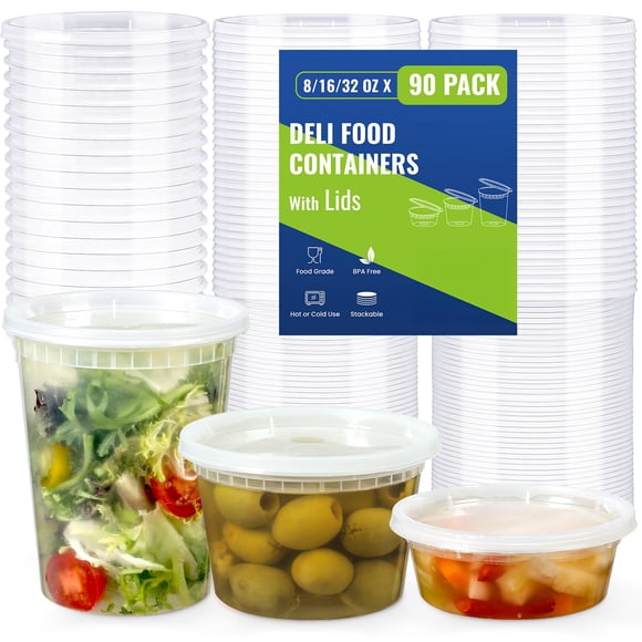 Contenedores de delicatessen AOZITA, 90 juegos con tapas, 240 ml, 480 ml, 960 ml