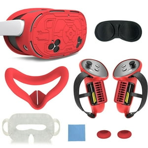 Genérico - Kit De Accesorios 7 En 1 Para El Casco De Realidad Virtual Meta Quest 3: Empuñaduras Para El Mando, Correa De Mano, Funda Facial De Silicona Y Juego De Protectores De Lente.-Rojo