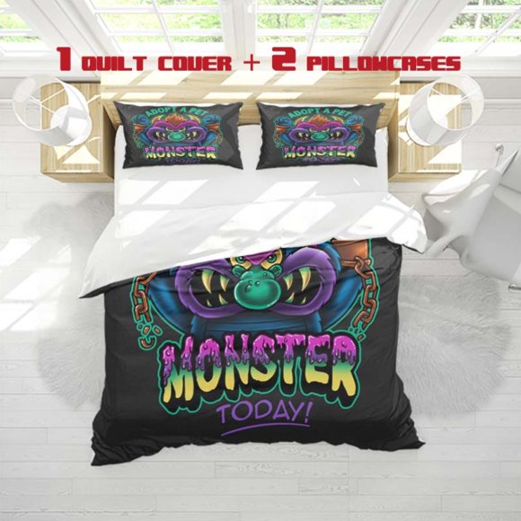 3pcs My Pet Monster Printed Three Piece Bedding Set Soft Duvet Cover And Two Pillowcases