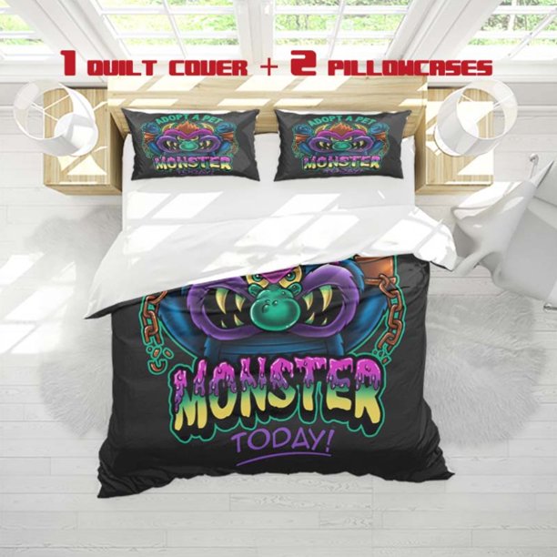 3pcs My Pet Monster Printed Three Piece Bedding Set Soft Duvet Cover And Two Pillowcases
