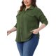thumbnail image 4 of Agnes Orinda Conjuntos de Halloween para Mujeres Tallas Grandes Camisas Abotonadas Texturizadas con Solapa Chaquetas de Manga Larga Tops Casuales con Decoración de Bolsillo 1X Verde Militar, 4 of 5