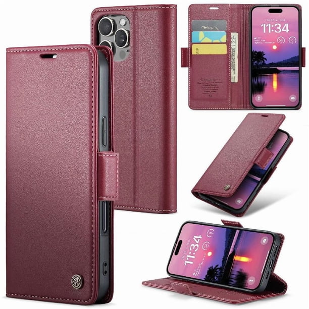 CaseMe tipo cartera iPhone 16 Pro Max con cierre magnético, RFID, tarjetero, soporte, carga inalámbrica