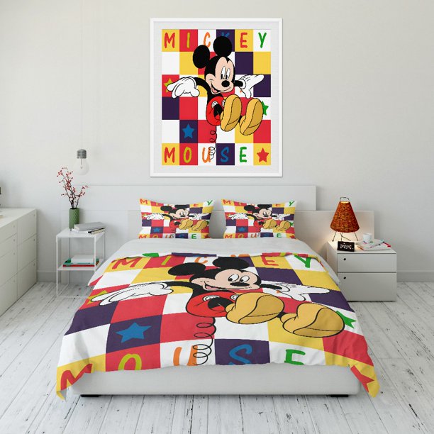 Mickey Mouse Printed 3PC Bedding Set Duvet Cover 1 Duvet Cover 2 Pillowcases Adult and Children Bedding Set Luxury Gifts Bed Sheets