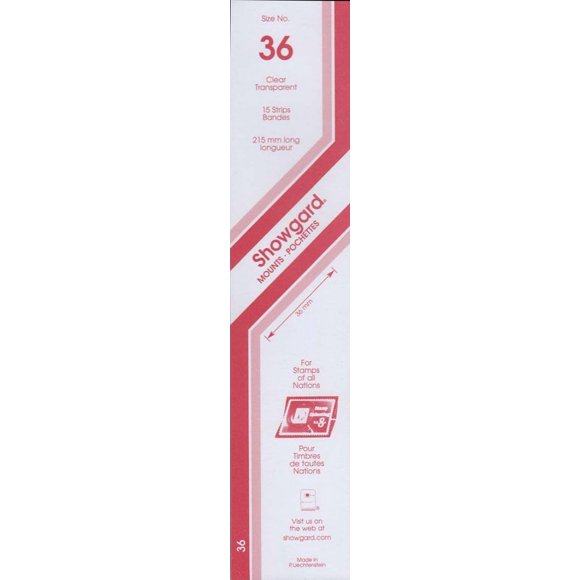 Montajes transparentes para sellos Showgard 36 mm × 215 mm, paquete de 15