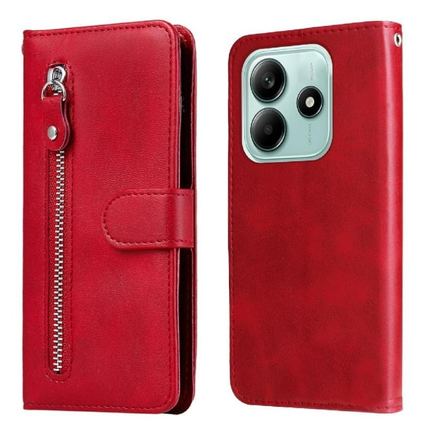Funda con Cremallera para Xiaomi Poco M7 Pro 5G, Carcasa Cartera de Cuero PU con Soporte y Tarjetero