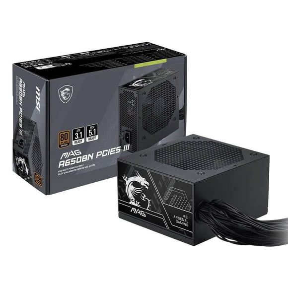 Fuente de Poder MSI MAG A650BN PCIE5 III, Cables Fijos, Certificada 80 Plus Bronze, 12V-2x6, ATX 3.1