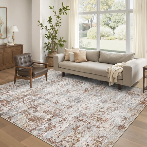 Alfombra Art&Tuft 01 Rust Abstract 152 x 213 cm, lavable y antideslizante