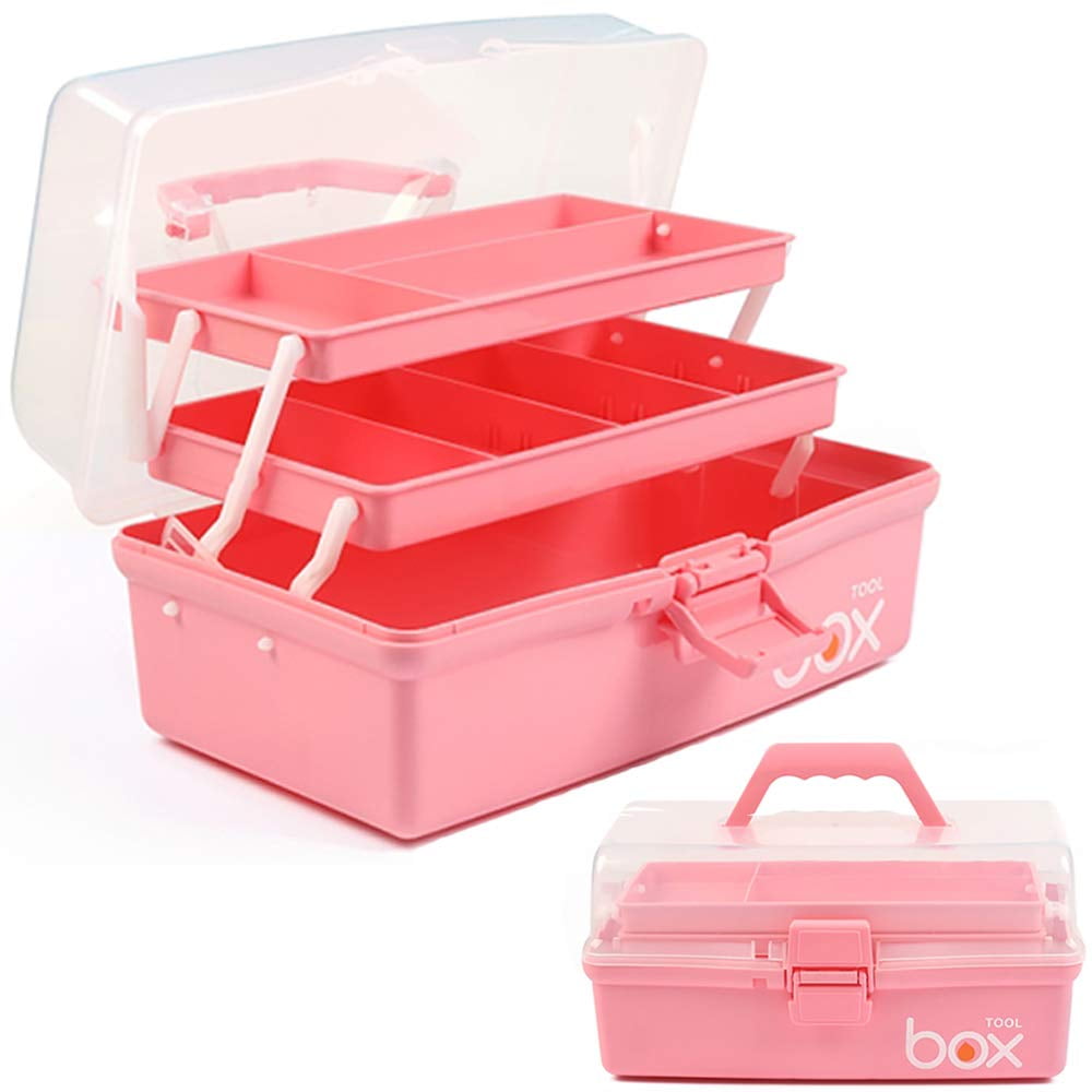 Caja Organizadora Tergoo De Tres Capas Con 2 Bandejas, Color Rosa