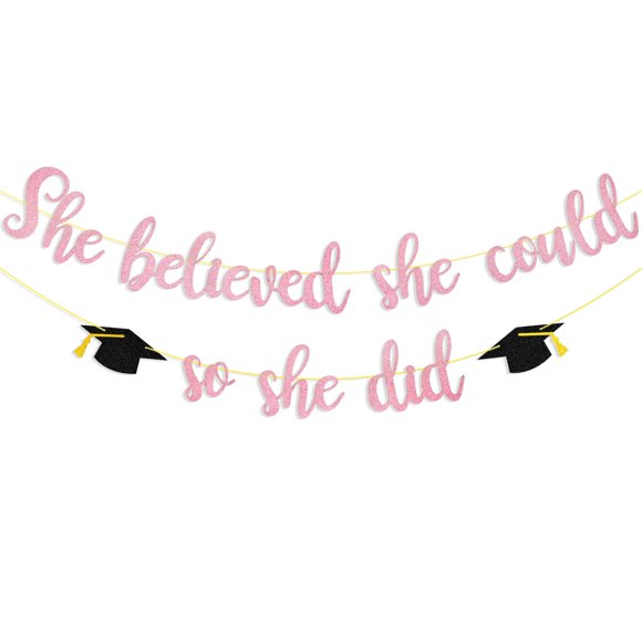 Decoraciones de banner She Believed She Could So She Did rosa