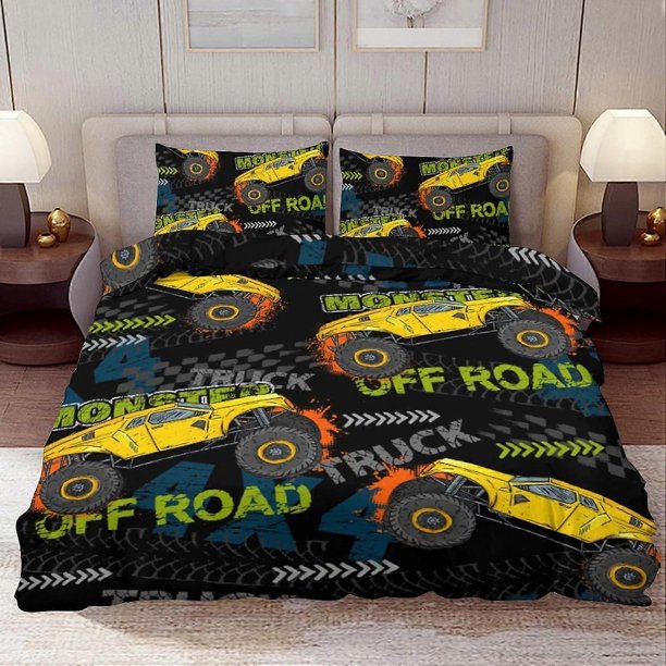 Comforter Set, Truck Colorful Monster Car3-Piece Bedding Set Modern Soft Microfiber Bedroom