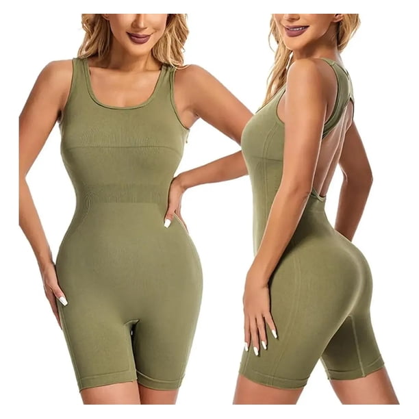 Mono Enterito Jumpsuit Deportivo Corto Gym Yoga Espalda verde oscuro XL