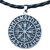 Ioensy - Collar Con Colgante De Escudo Vikingo Nórdico De Acero Para Hombre, Regalo De Cuero Plateado