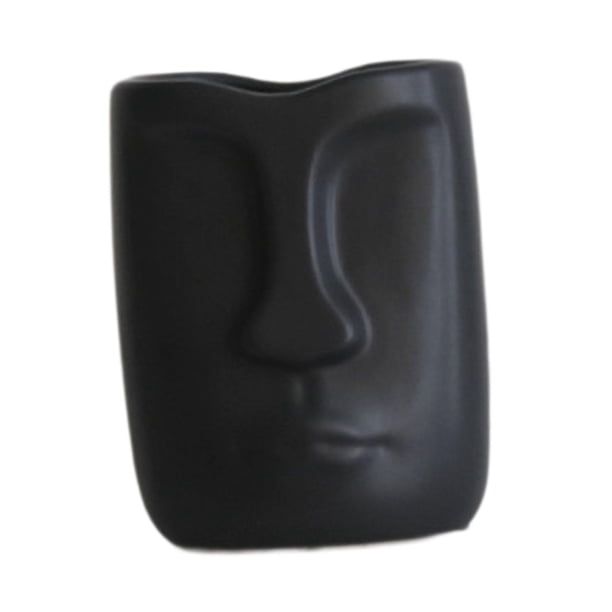 Jarrón De Cerámica Con Rostro Humano, Práctica Decoración Del Hogar Para Gabinete, Sala De Estar, Dormitorio, 10cmx13cm, Negro