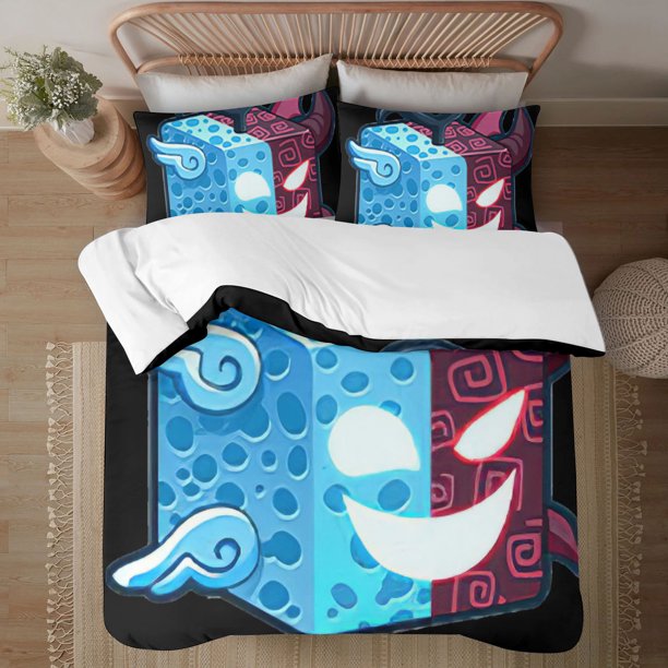 Blox Fruit Face on print Soft Bed Set Lightweight 3 Pieces Bedding Sets for All Season Comforter Set Easy Care