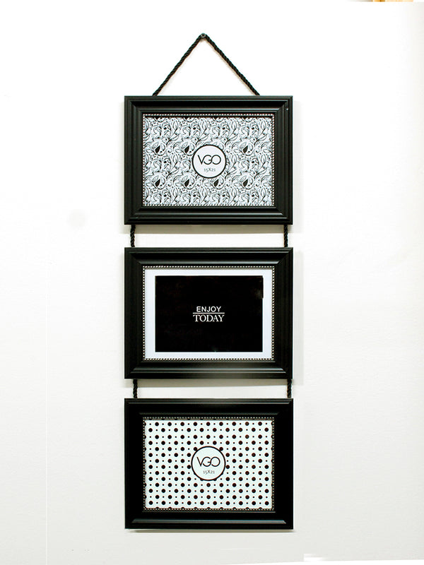 Vgo - Marco Triple Plástico Con Puntitos Negro 10X15 Cm / 3F Negro