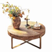 Oem - Mesa De Centro Mesa Lateral Madera Base Metal Redonda