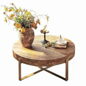 Oem - Mesa De Centro Mesa Lateral Madera Base Metal Redonda