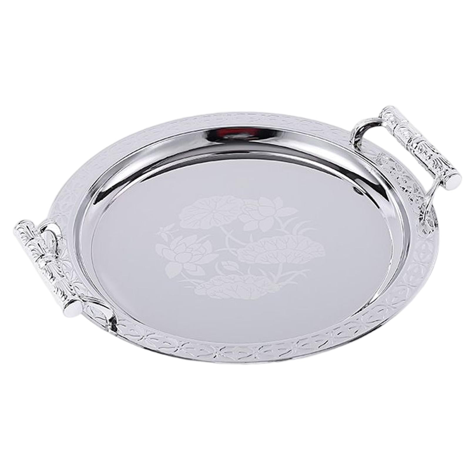 Magideal - Bandeja Decorativa Nórdica Para Café Con Asas, Bandeja Para Postres De Frutas, Bandeja Redonda Para Servir Para Fiestas, Hogar, Sala De Estar, Mesa De , Argenta S