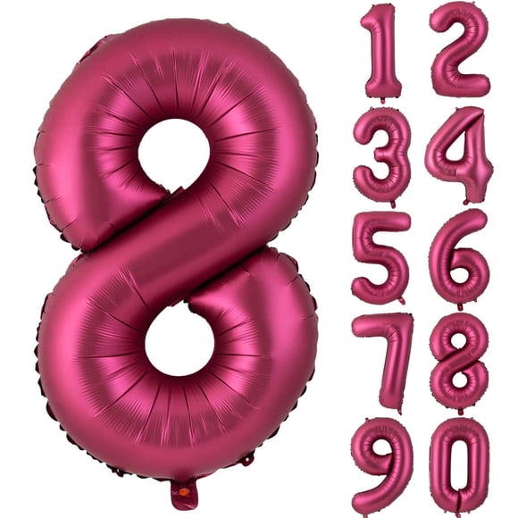 Globos de aluminio Yeodong número 8, color rojo vino, 1 m, para decoración de fiestas