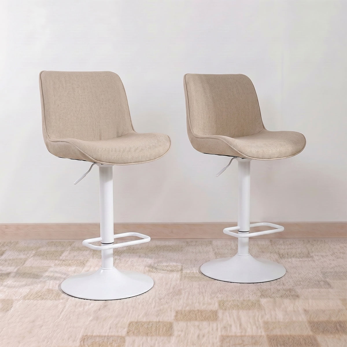 Pack 2 Sillas Piso Bar Taburete Altura Regulable Dorik Venhoouse Blanca