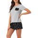 thumbnail image 4 of INSPIRE CHIC Conjunto de Pijama de Mujer a Cuadros Mezcla de Algodón Suave Camiseta de Manga Corta y Pantalones Cortos Ropa de Dormir con Bolsillos para Primavera Verano M Gris, 4 of 5