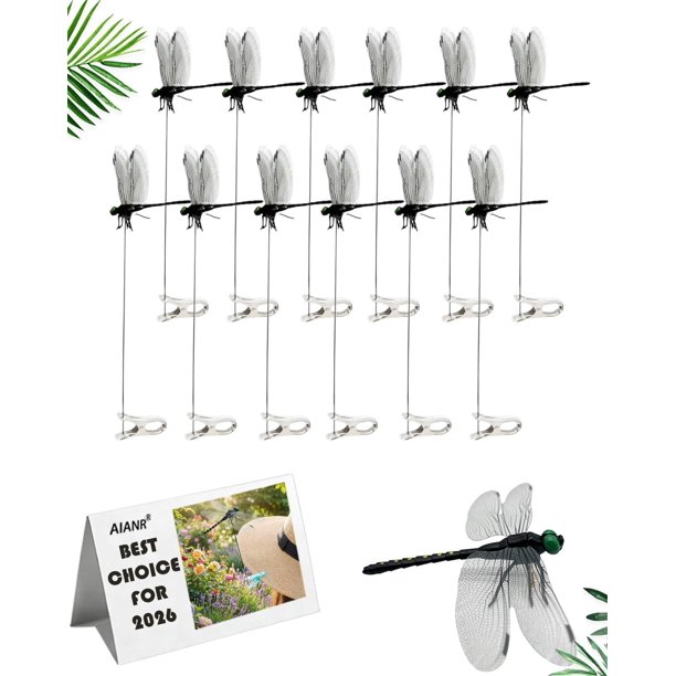 Clips libélula repelente insectos señuelos realistas 3D falsos estacas jardín 12 uds