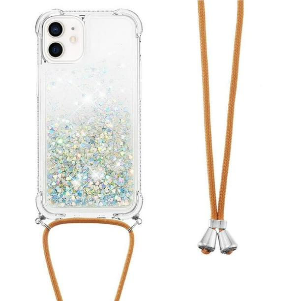 Funda FOXDOCK para iPhone 12 Mini con Cuerda Ajustable, Brillo Líquido, Protección Antigolpes y Lente – Ideal para Regalo