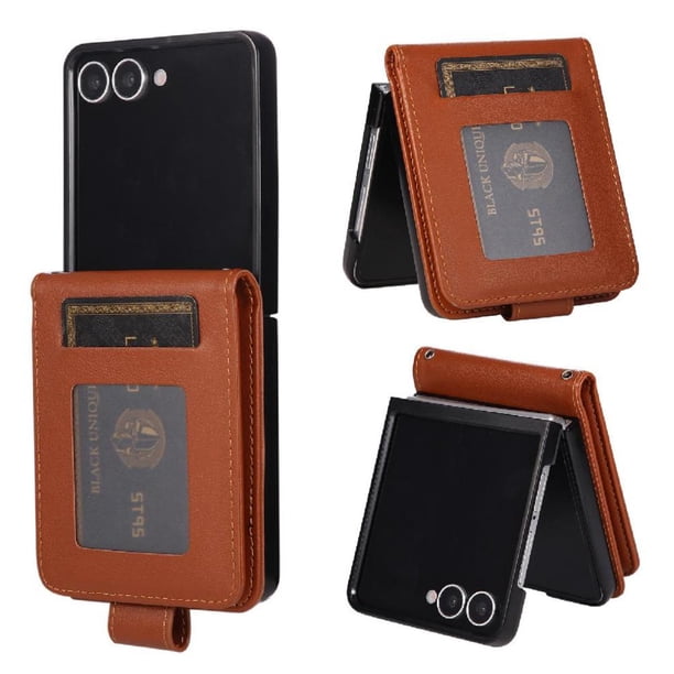 Funda Cartera para Samsung Galaxy Z Flip7 con Tarjetero, Soporte y Cordón - Protección Marrón