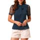 thumbnail image 5 of INSPIRE CHIC Blusa de Mujer para Regreso a Clases con Lazo en el Cuello, Cuello en V, Cuello Alto, Manga Corta de Malla, Talla 2XL, Azul Marino, 5 of 7