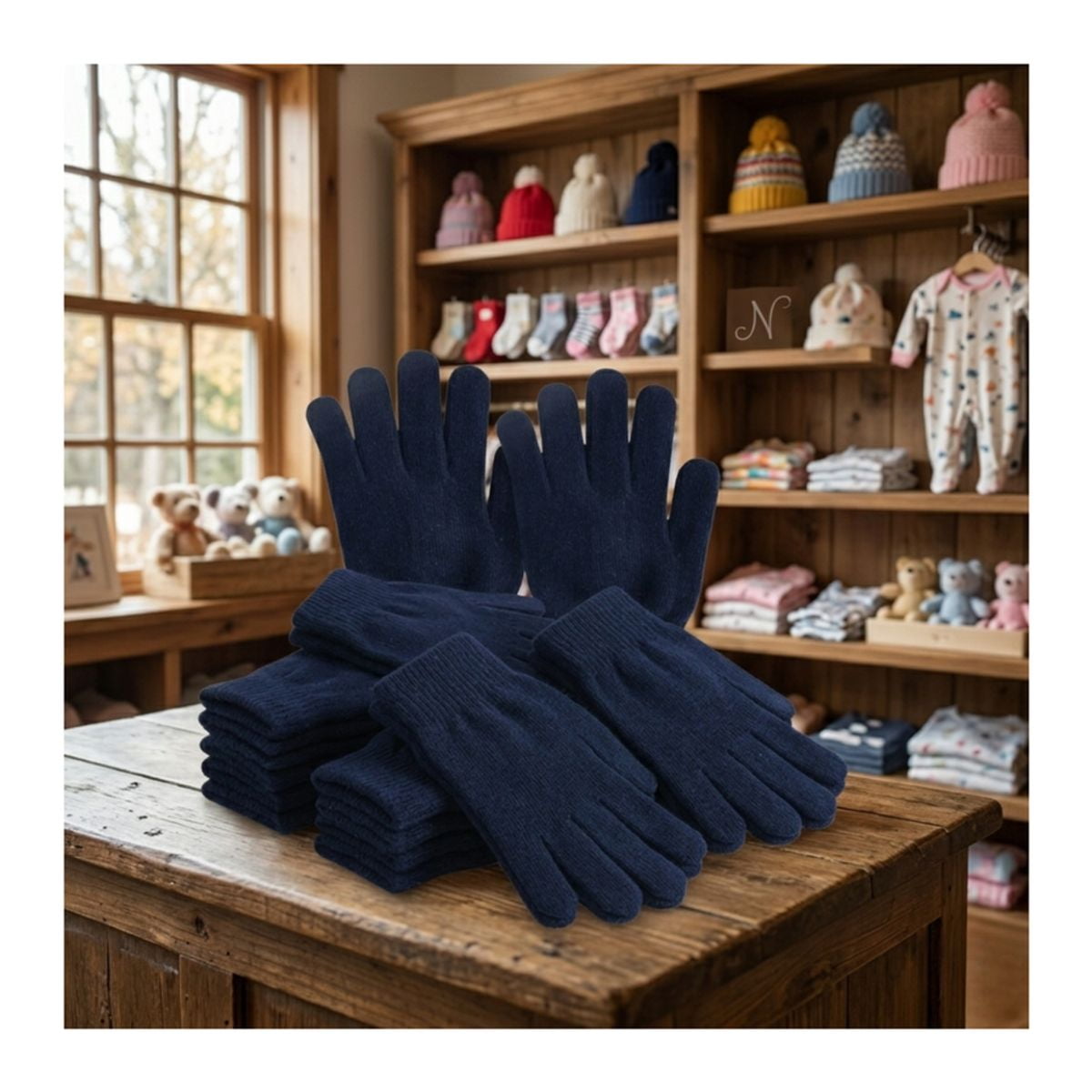 Genérico - Pack 12 Guantes De Lana Térmicos Para Niños - Invierno Suave Color Azul Marino