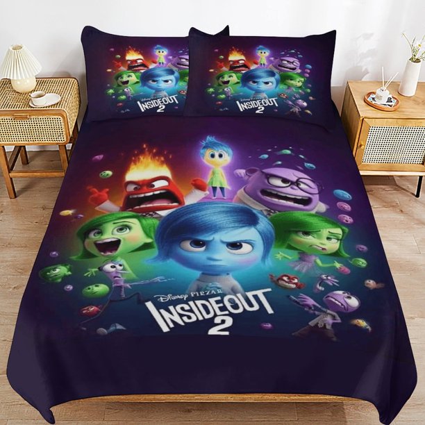 x178 Inside Out 2 Bed Duvet Cover Microfiber Bedding Sets 3D Printed Lightweight 3 Piece Comforter Sets, 1 Duvet Cover And 2 Pillow Shams for Kids Boys Girls 79"x90" jn178