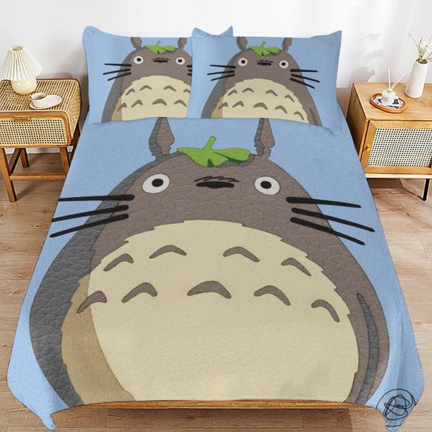 x203 My Neighbor Totoro Bed Duvet Cover Microfiber Bedding Sets 3D Printed Lightweight 3 Piece Comforter Sets, 1 Duvet Cover And 2 Pillow Shams for Kids Boys Girls 90"x90" jn203