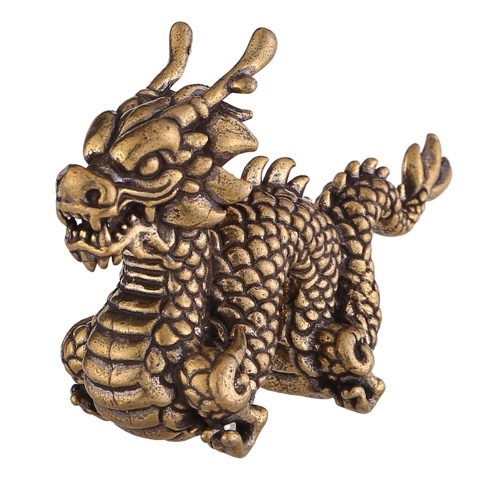Magideal - Estatua De Dragón Colección De Figuras De Dragón Escultura De Animales De Latón Decoración Feng Shui Escultura De Dragón Para Decoración De Dormitorio Bronce
