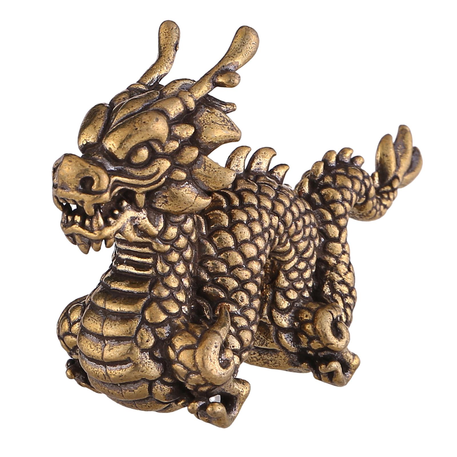 Magideal - Estatua De Dragón Colección De Figuras De Dragón Escultura De Animales De Latón Decoración Feng Shui Escultura De Dragón Para Decoración De Dormitorio Bronce