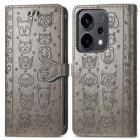 Funda Cartera Foxdock Para Oppo Reno 14 5G , Flip Pu Con Relieve De Gatos Y Perros, Tarjetero Y Soporte