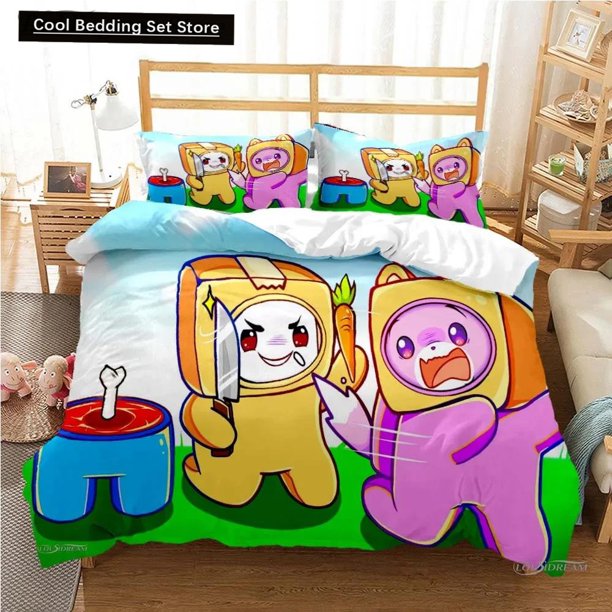 v1230 Bed Sheets L-Lankybox Animated Movie All Season Duvet Cartoon Cover Bedding Sets Soft Quilt Cover and Pillowcases Single/Double/Queen/King 3-Piece Bedding Set (1 Duvet Cover + 2 Pillow Shams) Be