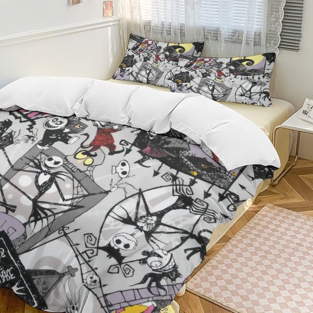 Grey The Nightmare Before Christmas Comforter Set Soft 3 Pcs Twin Bedding Sets Thicken for All Season