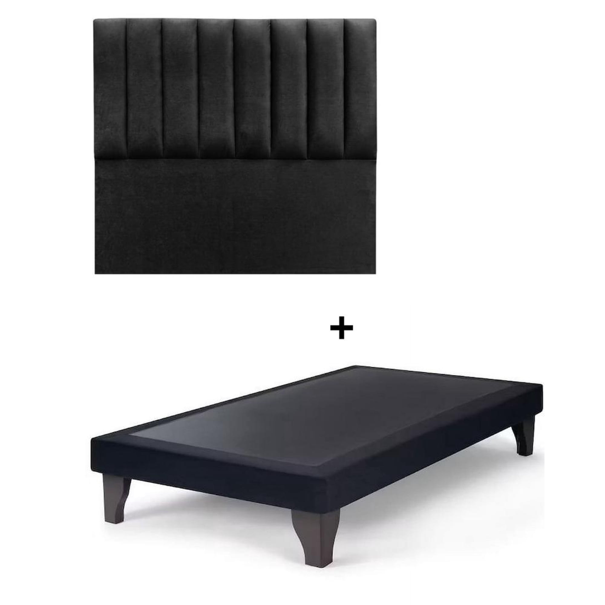 Kerabaalshop - Base De Cama Europea 1.5 Plaza 105x200 Con Respaldo Felpa Negro