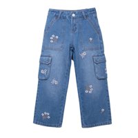 Pillin - Jeans Niña Cargo Bordado Flores Celeste