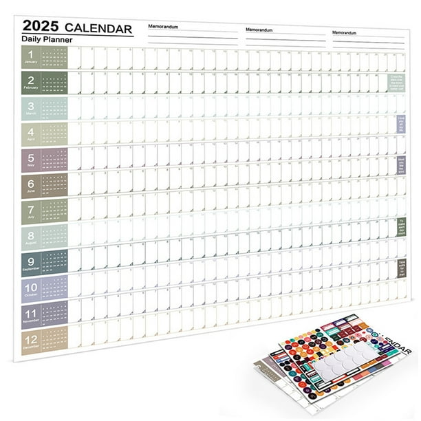 Calendario grande de pared 2025, diseño horizontal, planificador anual para oficina, aula y hogar. Organizador de tareas.