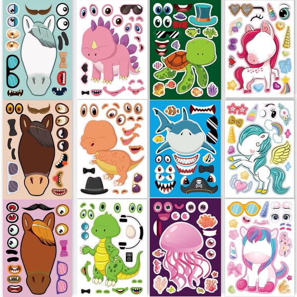 Set de pegatinas DaiUni Make Your Own para niños con unicornios y dinosaurios