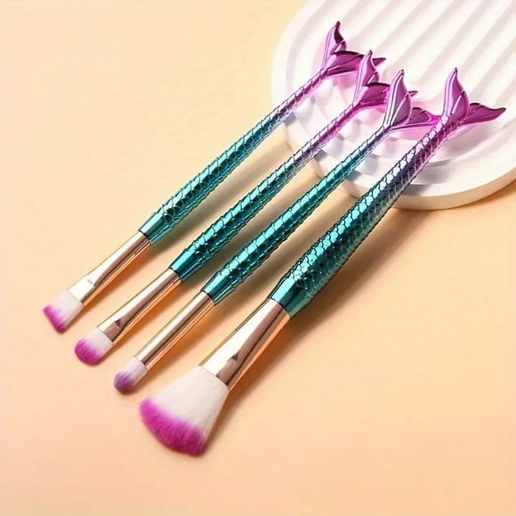 Set 5 Brochas Maquillaje Profesional Sirena Cerdas Nailon Piel Normal