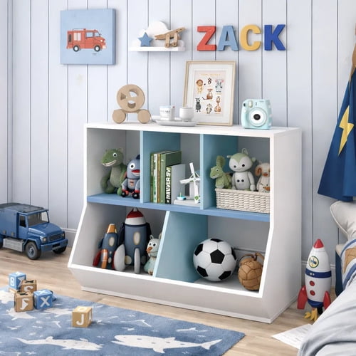 Biblioteca Organizador Infantil Estante Moderno 6cubos 90x76 Azul