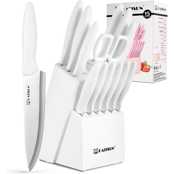 KATISUN Knife Set 15 PCS Kitchen Knife Set with Built-in Knife Sharpener