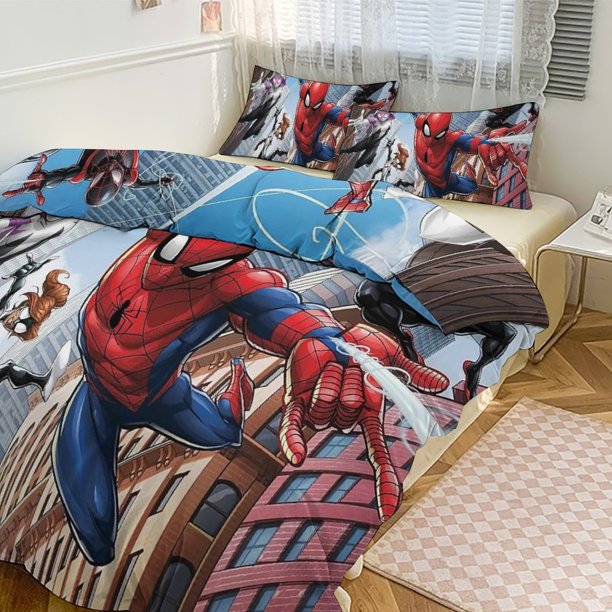 Spiderman Print Bedding Set Pattern Duvet Cove Set 3 Pieces 1 Quilt Cover And 2 Pillowcases for Women Men Teens