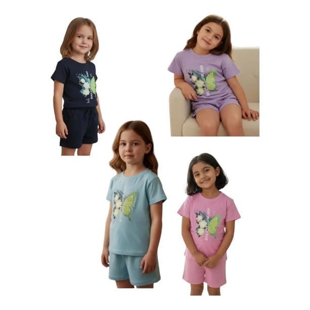 Pack 3 Pijamas Niña Manga Corta Algodón Diseños Variados