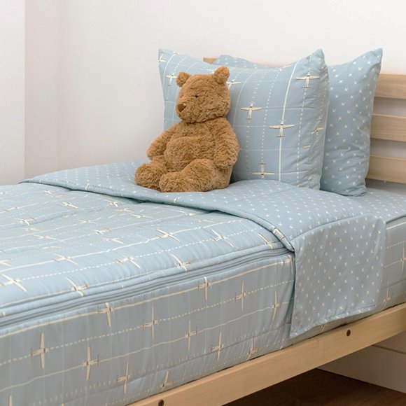 Juego de cama Beddy's Twin azul cielo con avión y cremallera